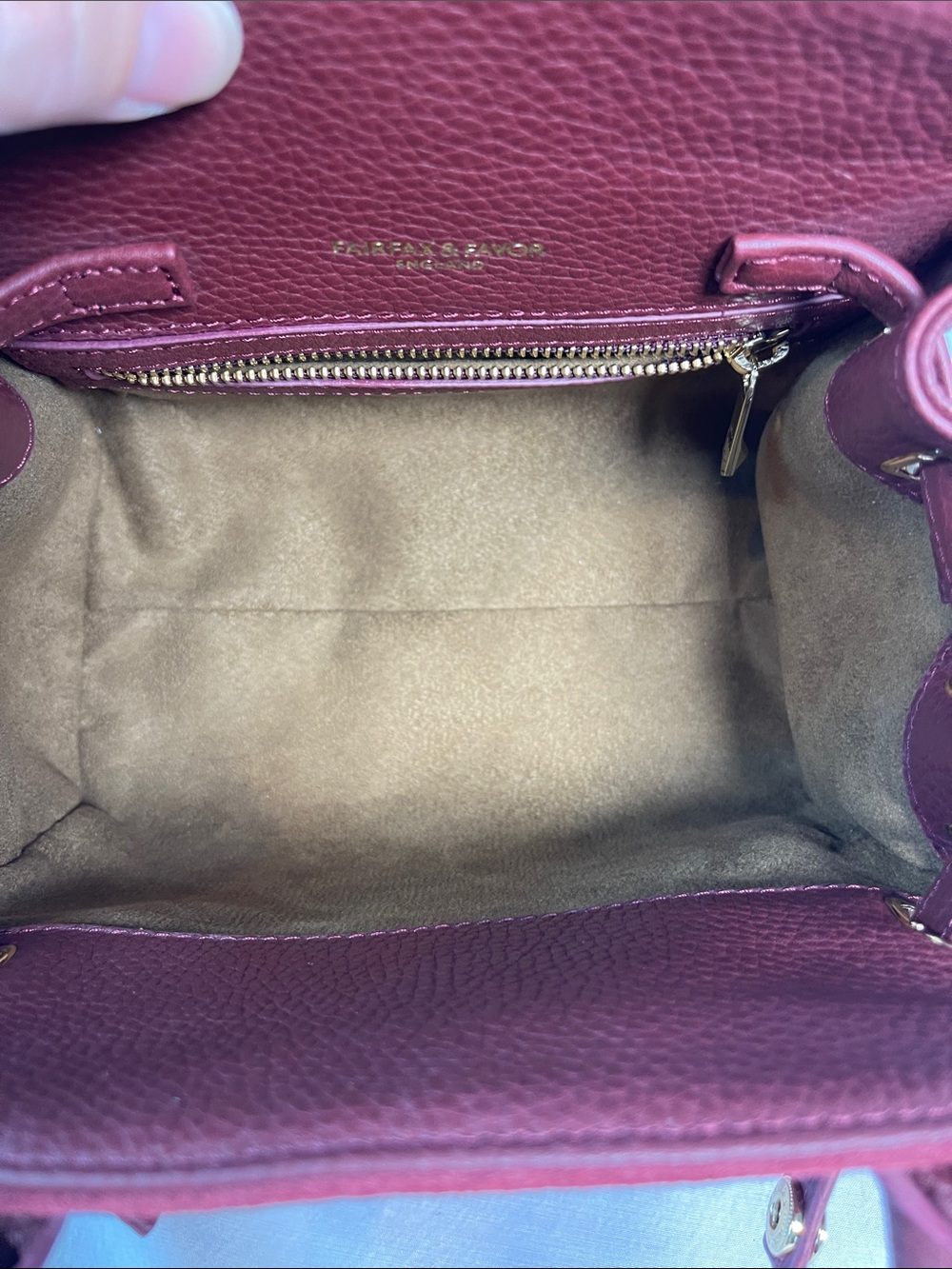 Fairfax & Favor Mini Windsor Ruby Suede Leather Handbag - Picture 8 of 13